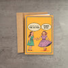 Damn Girl greeting card featuring vintage-style illustration of two girls with a kraft envelope.