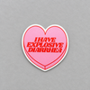 Impish Greetings heart-shaped pink vinyl sticker with red text reading I HAVE EXPLOSIVE DIARRHEA