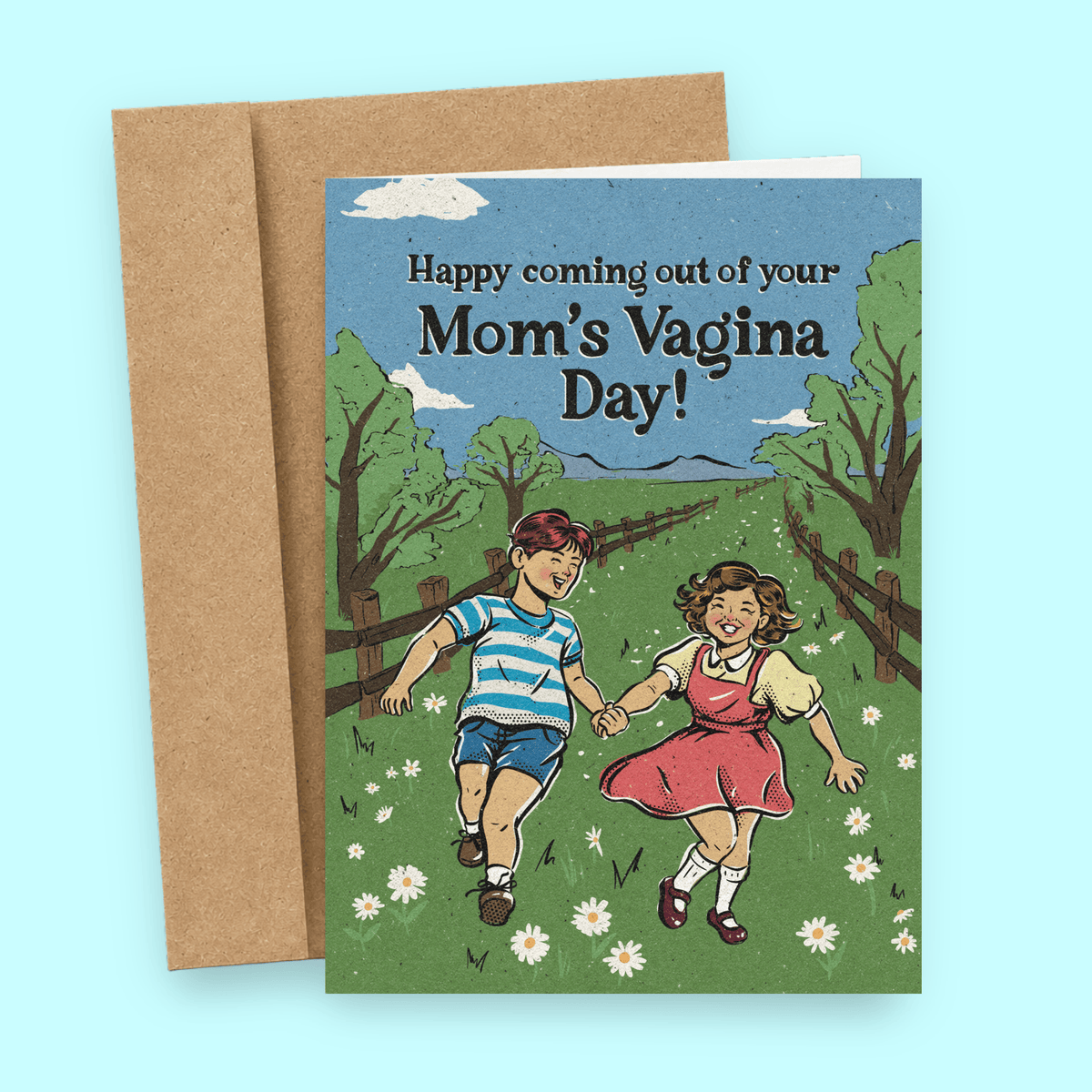 Impish Greetings funny birthday card featuring vintage illustration of children playing with humorous text
