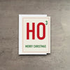 Impish Greetings HO Cubed Christmas card with red and green typography on cream cardstock with white envelope