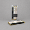 Impish Greetings set of three motivational metal ballpoint pens in light pink, black, and white with gold accents.
