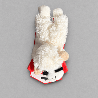 Impish Greetings 6-inch Lamb Chop plush dog toy with soft white fur, tan ears, and a built-in squeaker.