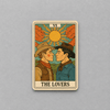 Impish Greetings The Lovers tarot sticker featuring two cowboys in a vintage illustration style with a matte finish.