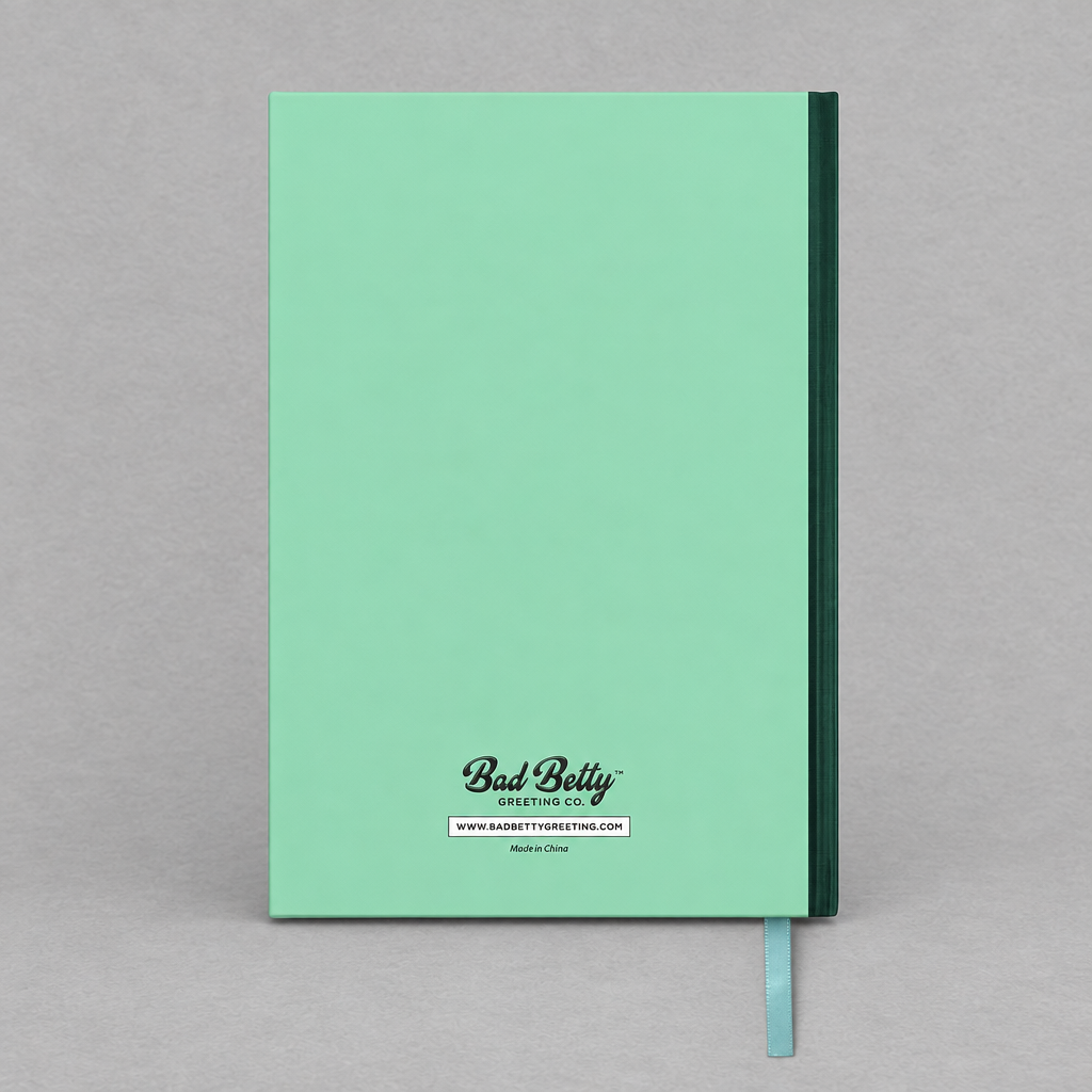 Impish Greetings Let Me Overthink This mint green A5 hardcover notebook with a ribbon bookmark and matte finish.