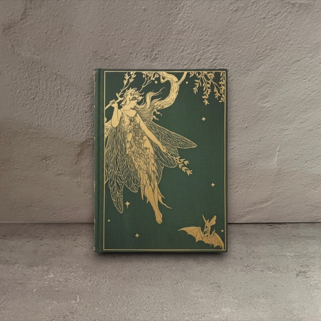 Impish Greetings Paperblanks Olive Fairy hardcover journal in green with ornate gold foil fairy illustration