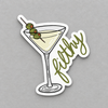 Impish Greetings Filthy Dirty Olive Martini sticker featuring a cocktail illustration with green text on vinyl.