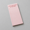 Impish Greetings pink magnetic grocery notepad with List of Shit to Get at the Store text and checklist boxes