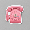 Impish Greetings retro pink rotary phone vinyl sticker with a matte finish and vintage dial design.