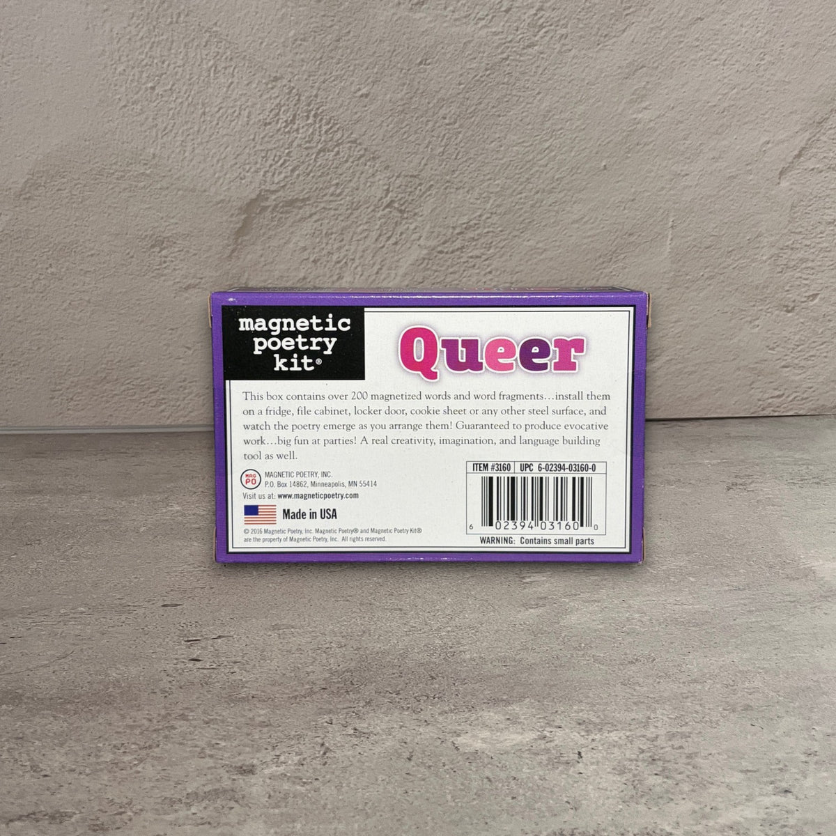 Impish Greetings Queer Magnetic Poetry Kit box featuring over 200 themed word tiles for creative fridge messages.