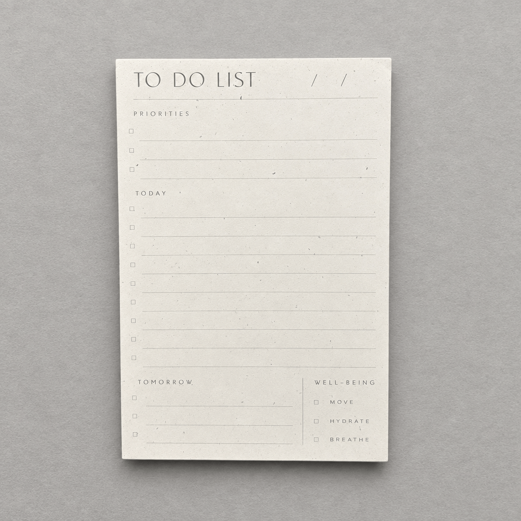 Impish Greetings Wilde House Paper recycled paper to do list pad with sections for priorities and well-being