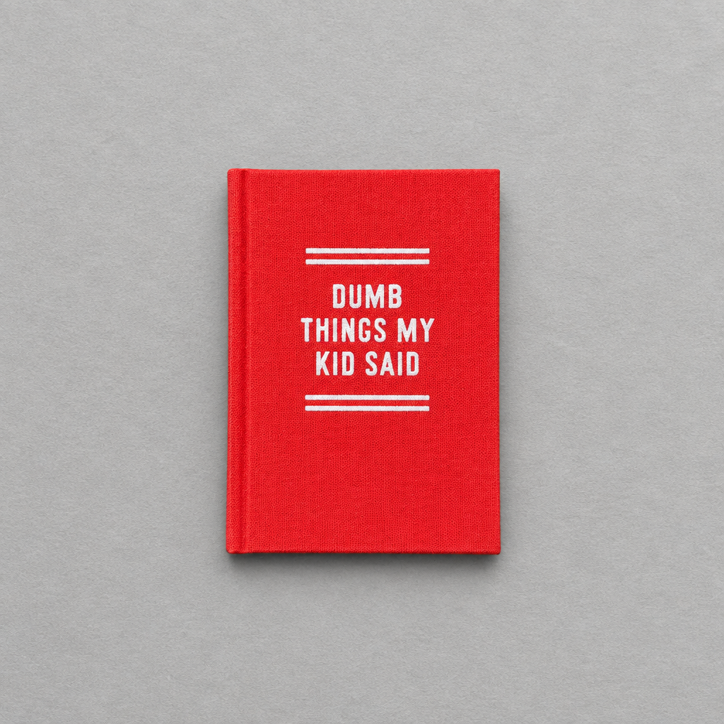 Impish Greetings red hard-bound tiny diary with white text for recording funny things kids say