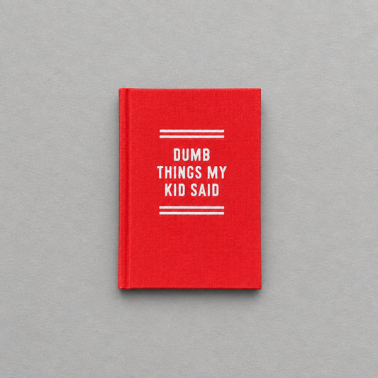 Impish Greetings red hard-bound tiny diary with white text for recording funny things kids say