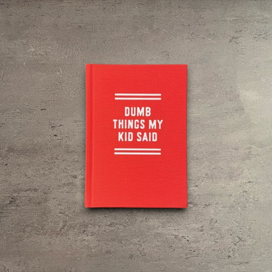 Impish Greetings red felt hard-bound tiny diary with white text for recording funny things kids say.