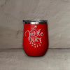Impish Greetings red metal Jingle Juice tumbler with a clear lid and laser engraved festive holiday design