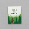 Impish Greetings Sasquatch Legend Dad card featuring a Bigfoot illustration in a forest with text Dad You're a Legend