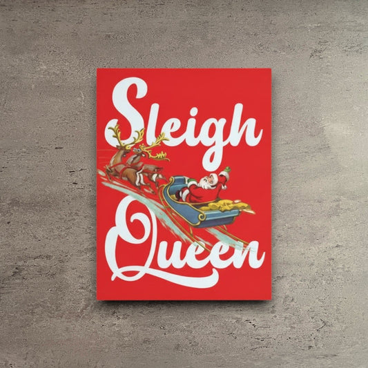 Sleigh Queen Christmas card with vintage Santa artwork