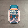 Sorry My Tummy Hurts vinyl sticker featuring a jar design with berries on a wooden background.