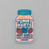 Impish Greetings Sorry My Tummy Hurts vinyl sticker featuring a jar illustration with berries and playful typography.