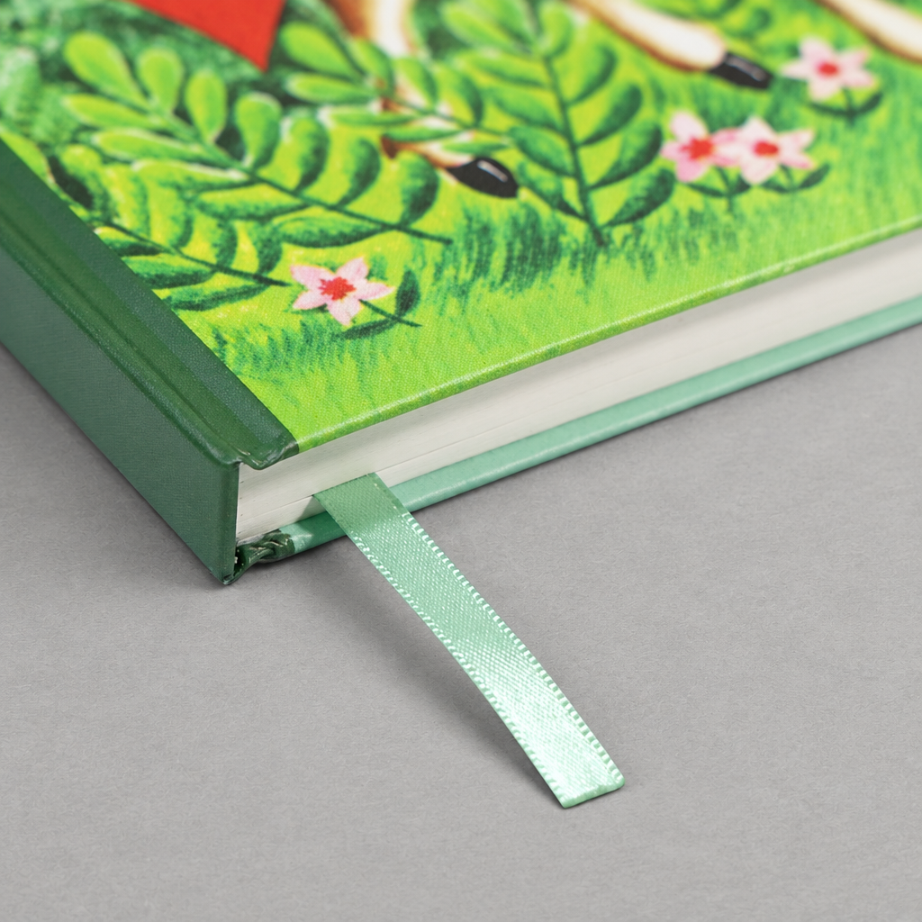 Impish Greetings Let Me Overthink This A5 vintage-style notebook with a matte hardcover and mint green ribbon marker.