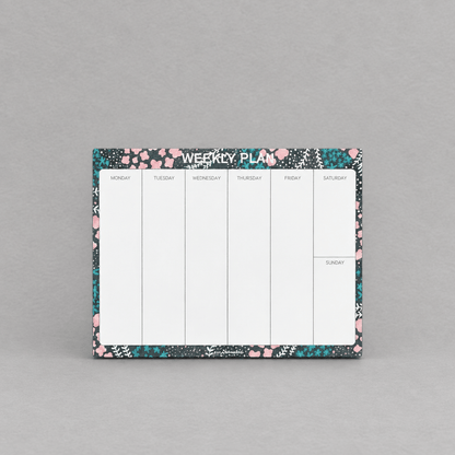 Impish Greetings Weekly Plan notepad with floral border on eco-friendly paper for organizing weekly schedules.