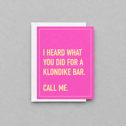 Klondike Bar card with a slightly lighter grey background