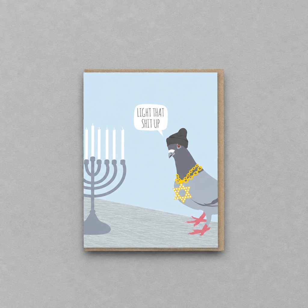 Light That Up Hanukkah Card photo 1 on the lighter grey backdrop