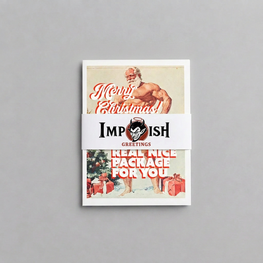 Nice Package card packaging with the full Impish Greetings logo