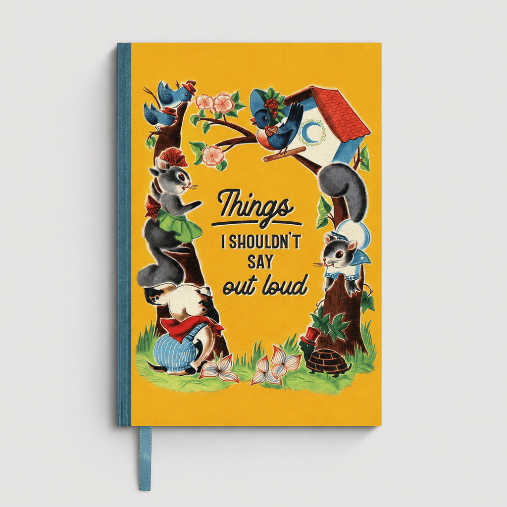 Notebook front on muted light grey