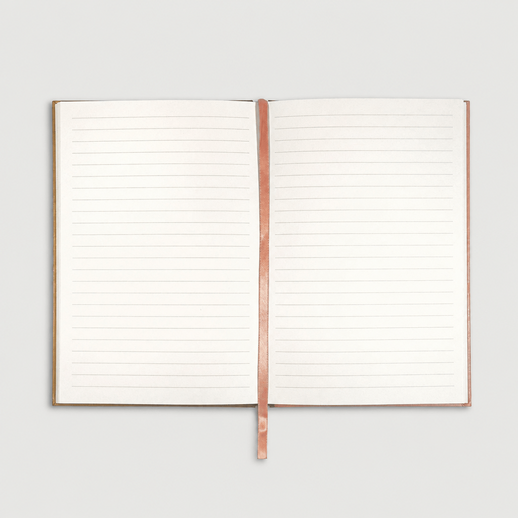 Notebook pages on muted light grey