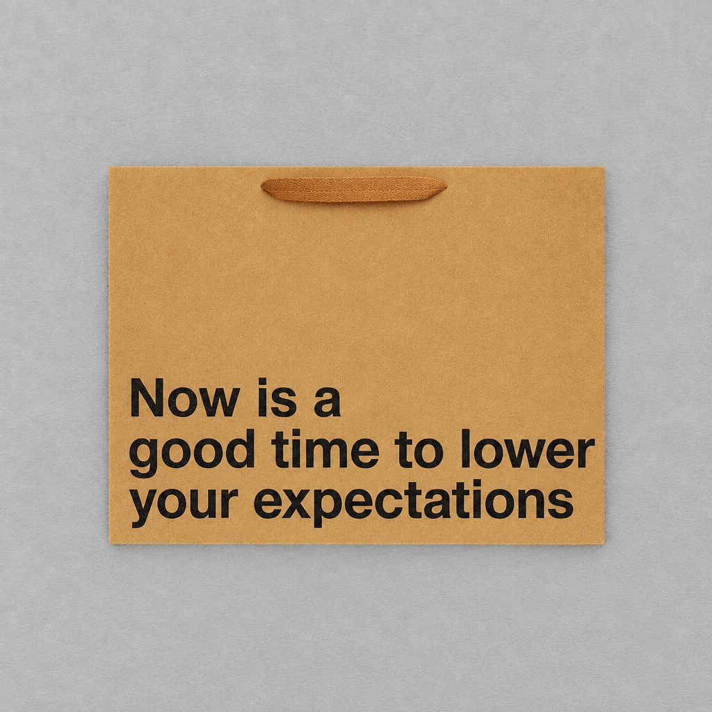 Now Is A Good Time To Lower Expectations Large Gift Bag photo 2 on the lighter grey backdrop