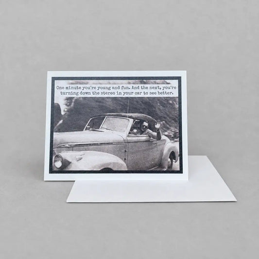 One Minute You're Young And Fun... Birthday Card photo 2 on the lighter grey backdrop