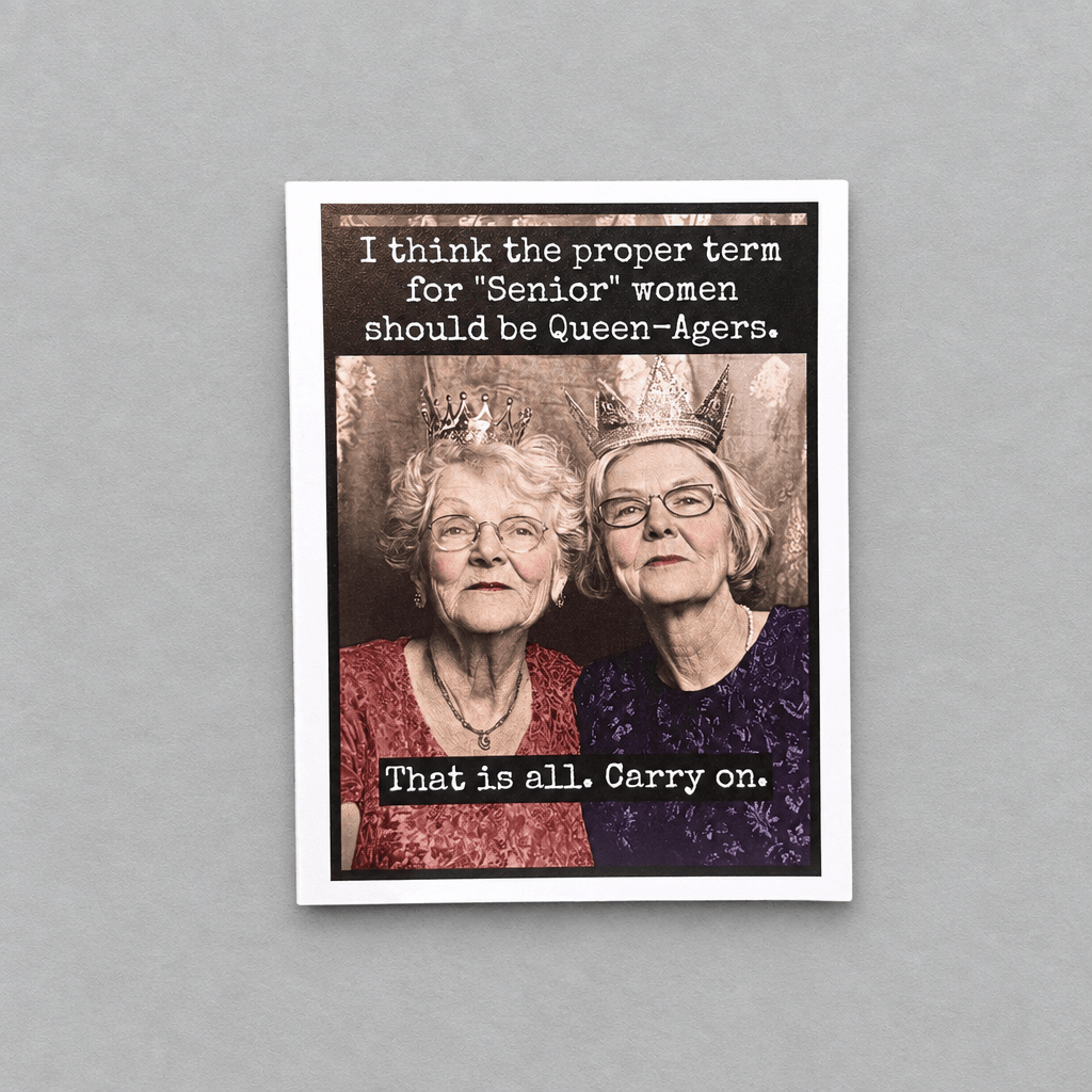 Queen-agers Birthday Card photo 1 on the lighter grey backdrop