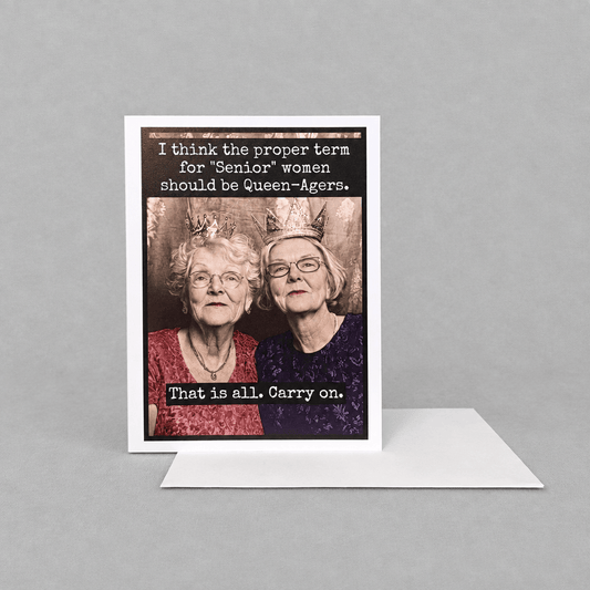 Queen-agers Birthday Card photo 5 on the lighter grey backdrop