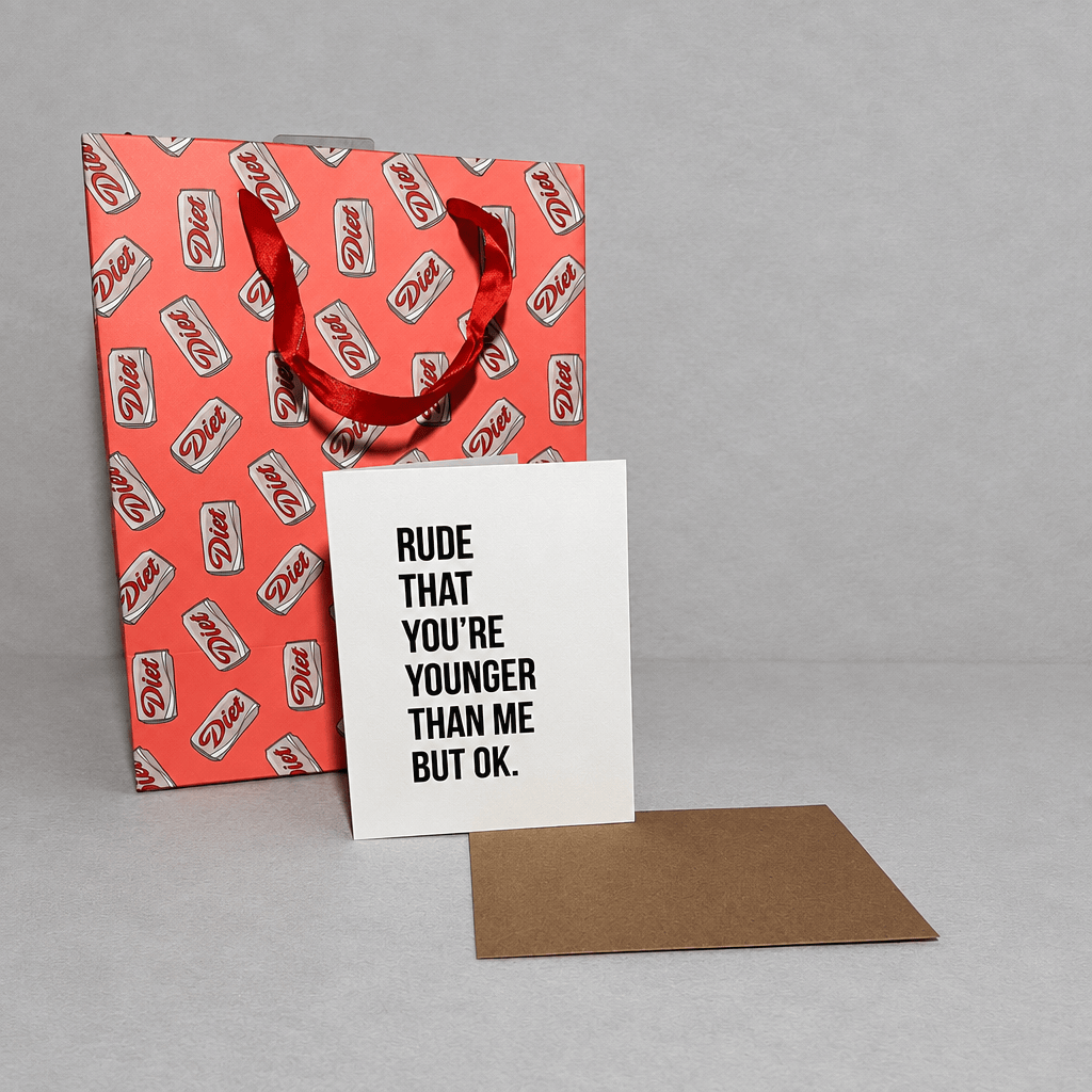 Rude that You're Younger Birthday Card photo 3 on the lighter grey backdrop