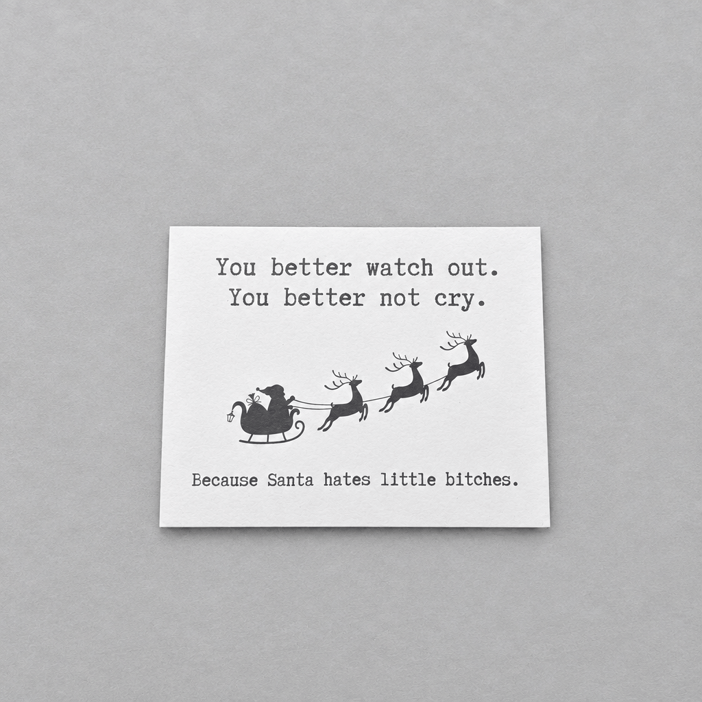 Santa Hates Little B*tches Christmas Card photo 1 on the lighter grey backdrop
