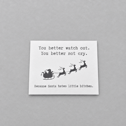 Santa Hates Little B*tches Christmas Card photo 1 on the lighter grey backdrop