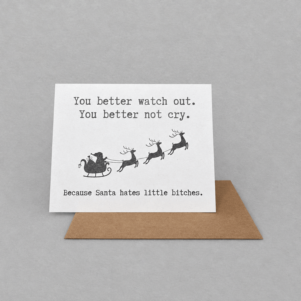 Santa Hates Little B*tches Christmas Card photo 3 on the lighter grey backdrop