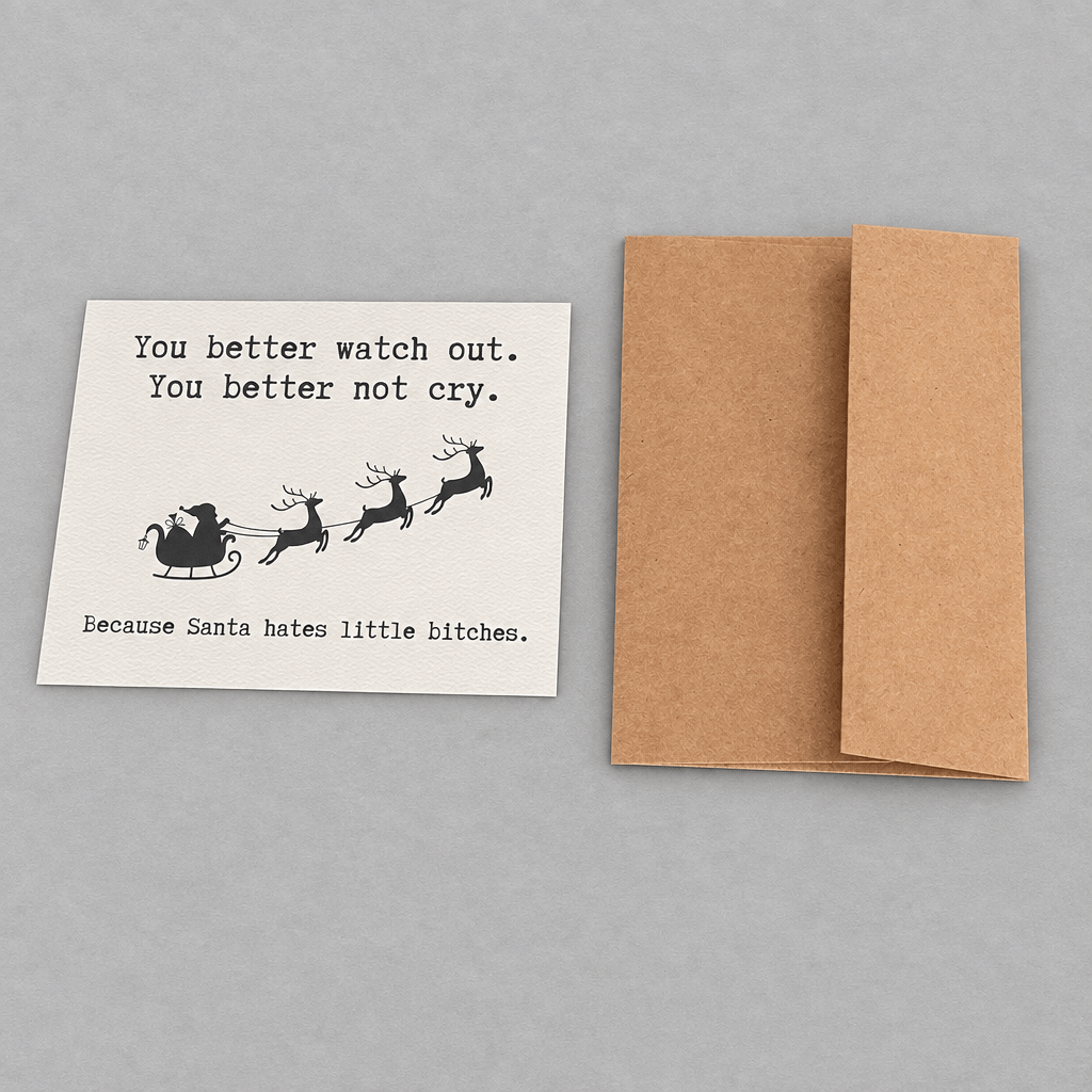 Santa Hates Little B*tches Christmas Card photo 4 on the lighter grey backdrop