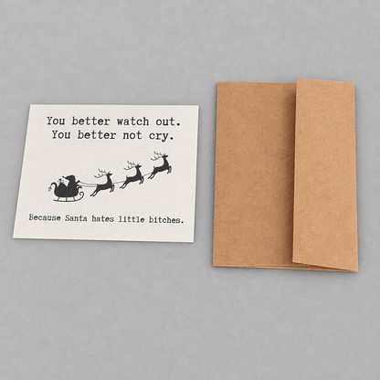 Santa Hates Little B*tches Christmas Card photo 4 on the lighter grey backdrop