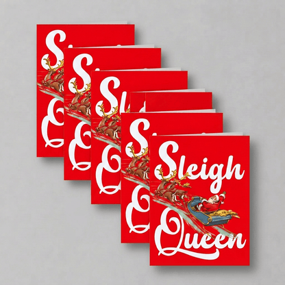 Sleigh Queen six-card waterfall with the grey background matched to the wrapped pack