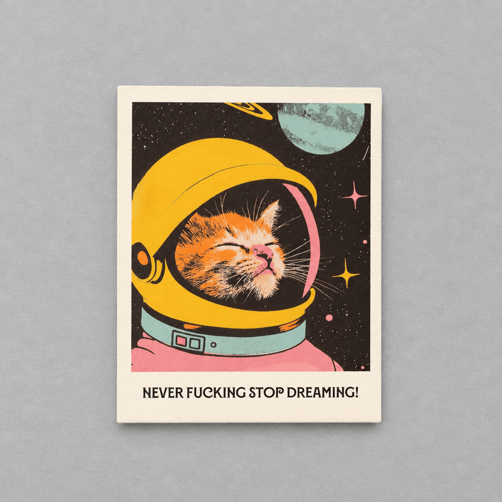 Space Cat Dreams Card photo 1 on the lighter grey backdrop
