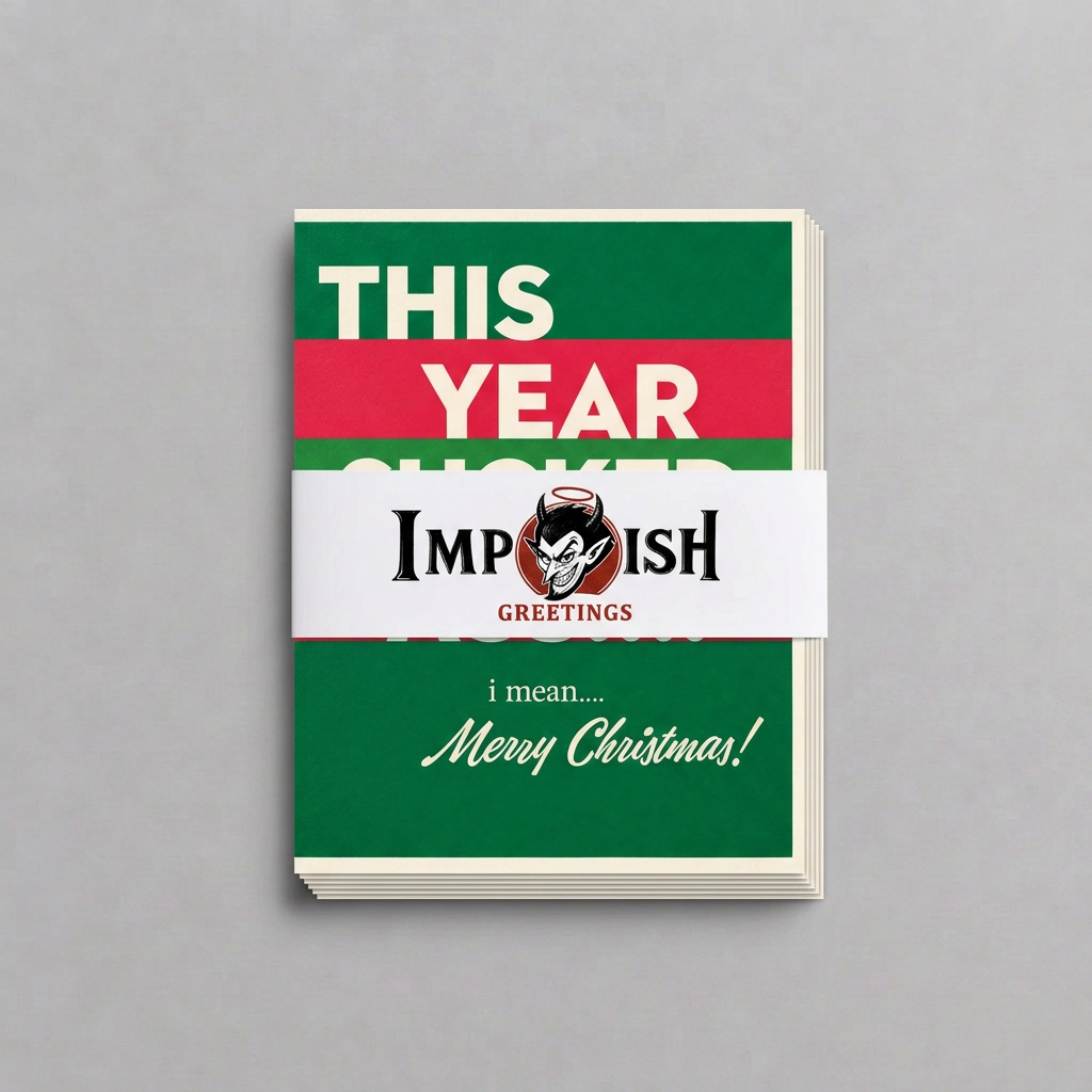 This Year Sucked Ass card pack with Impish Greetings packaging band