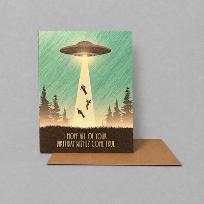 UFO Birthday Wishes Card photo 2 on the lighter grey backdrop
