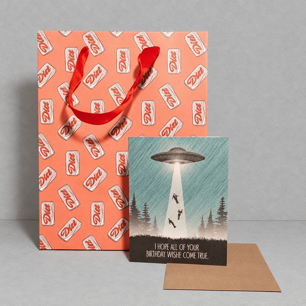 UFO Birthday Wishes Card photo 3 on the lighter grey backdrop