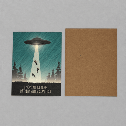 UFO Birthday Wishes Card photo 5 on the lighter grey backdrop