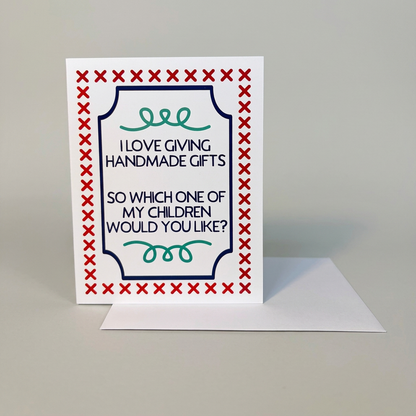 Upright card and envelope on muted light grey background