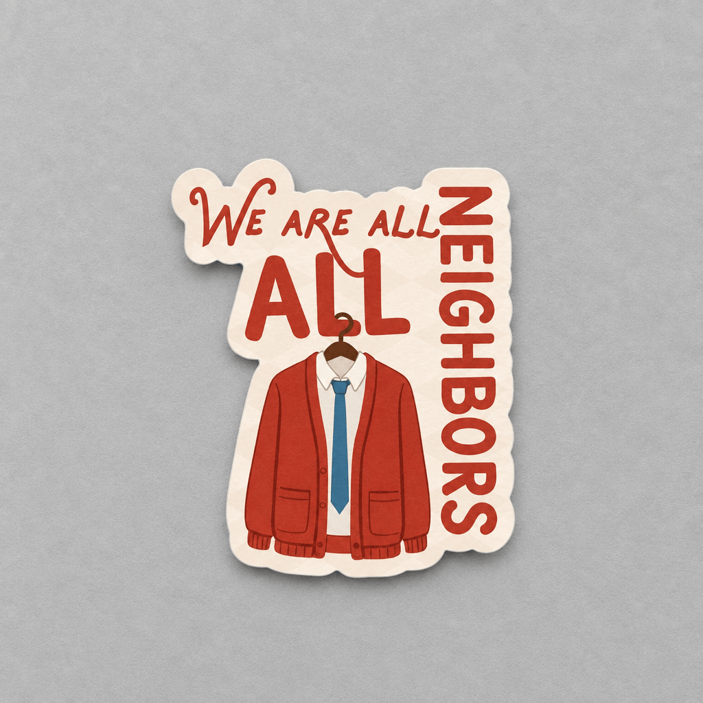 We Are All Neighbors Sticker photo 1 on the lighter grey backdrop