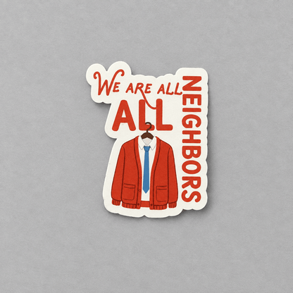 We Are All Neighbors Sticker photo 2 on the lighter grey backdrop