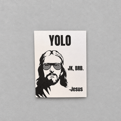YOLO Jesus Easter Card photo 1 on the lighter grey backdrop