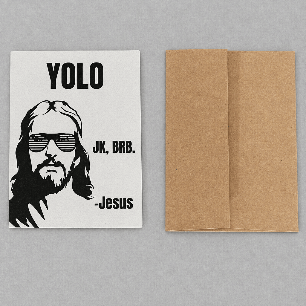 YOLO Jesus Easter Card photo 4 on the lighter grey backdrop